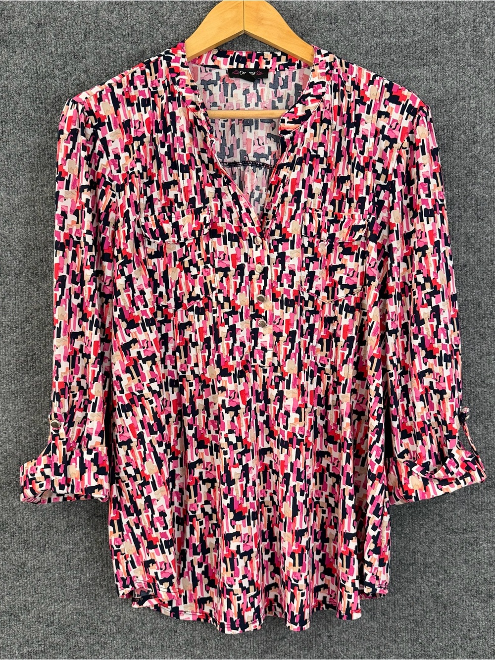 Cocomo Womens 3/4 Sleeve Geometric Print Top Size Large Multicolor Office